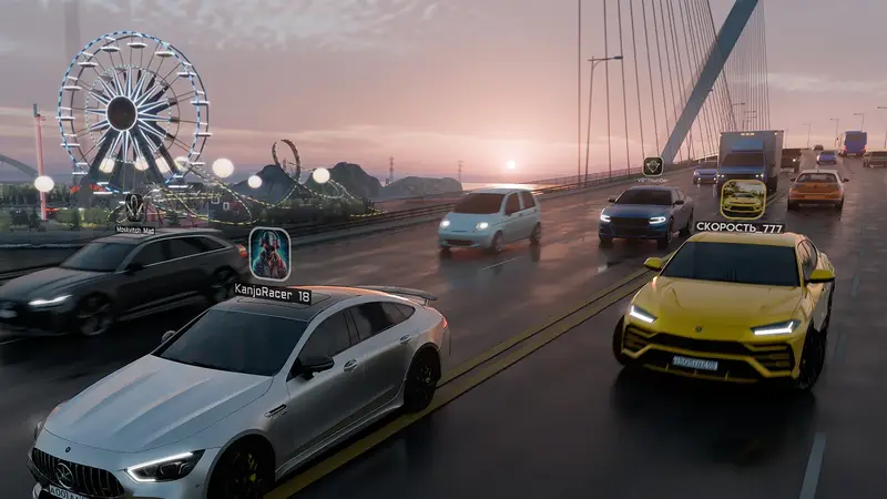 On-screen steering wheel and pedal controls in Traffic Racer Russian